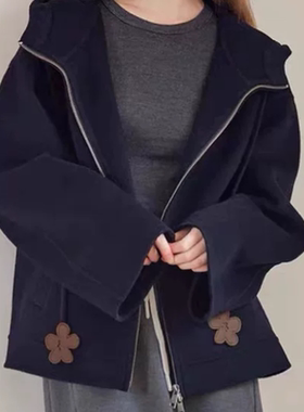 C223连帽呢子大衣女秋冬新款双面毛呢外套小个子赫本风高级感短款