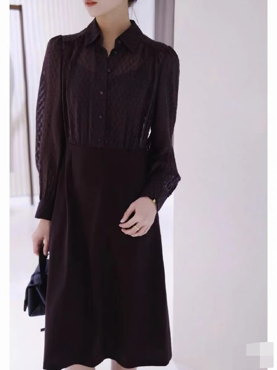 D624现货女装春秋款立体提花高腰显瘦气质中长裙加吊带2件套长袖