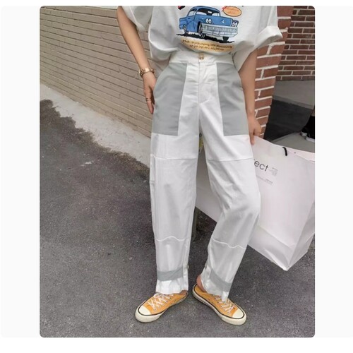 C302多巴胺休闲时尚BF裤子帅气工装裤高腰萝卜裤哈伦裤