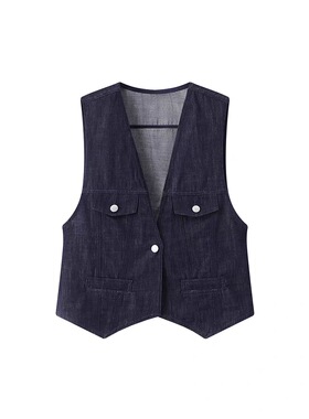 B242高级感设计时尚百搭小个子牛仔马甲小外套女上衣