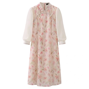 碎花连衣裙时尚 长袖 裙子0.26 国风改良旗袍女士新款 B403新中式