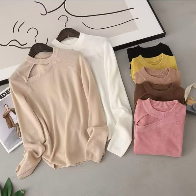 A842春秋新款法式锁骨47毛设计感时尚别致内搭针织打底衫上衣女