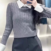 百搭假两件针织衫 B153新款 时尚 女学院风POLO领毛衣
