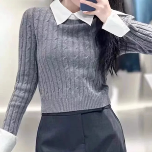 女学院风POLO领毛衣 百搭假两件针织衫 B153新款 时尚