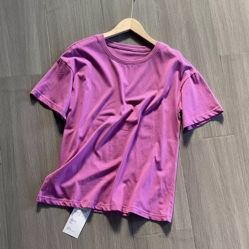 B022时尚夏季新款复古后背印花圆领宽松短袖百搭棉质上衣女潮B022