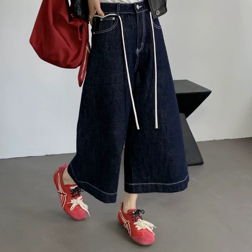 B123 高端牛仔裤新品宽松九分牛仔裤女