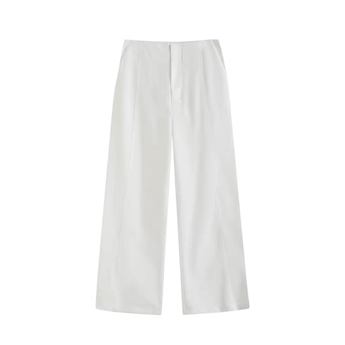 B513夏新品时尚简约白色直筒显瘦连腰休闲裤女5F3150971