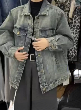 E533 宽松复古蓝牛仔羽绒服外套女