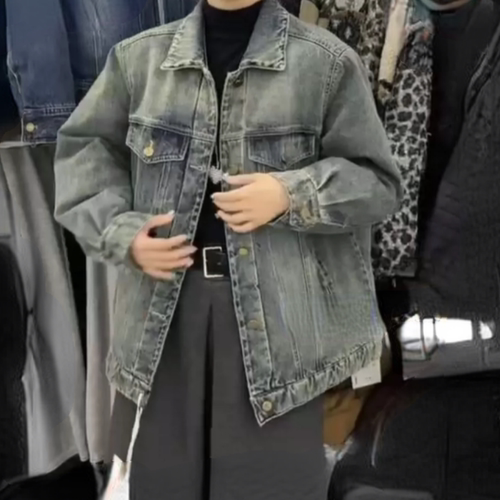 E533 宽松复古蓝牛仔羽绒服外套女