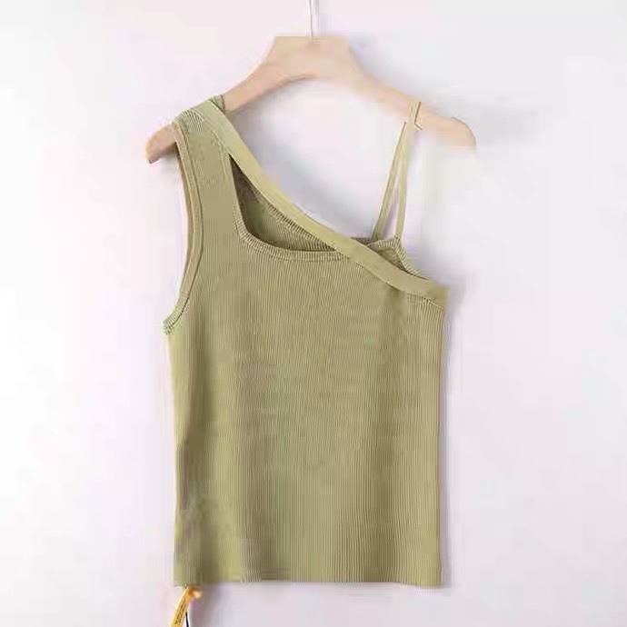 B802 斜肩带小众设计感吊带背心女夏外穿内搭打底无袖针织上衣