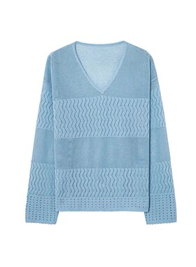 E643针织衫 女装春秋季新款镂空薄款冰丝长袖v领套头毛衣上衣罩衫