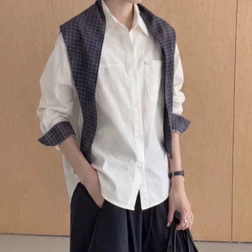 A823秋季女装长袖格子拼接宽松匹马mian配三角巾2件套 6005