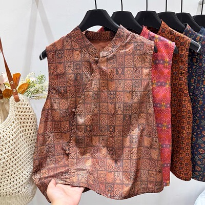 B413高级感立领斜襟马甲女夏季新款时尚设计感老钱风无袖上衣