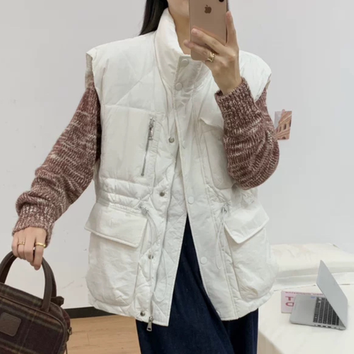 B542新款纯色羽绒马甲女休闲大码外穿百搭立领显瘦工装马甲