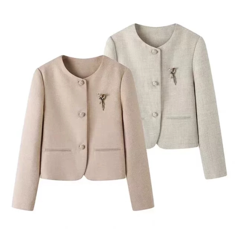 A454秋季新中式国色盘扣小香风短外套女圆领长袖气质上衣