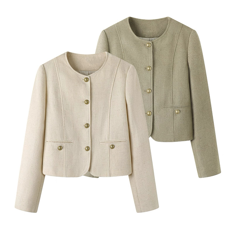 B634秋季新款小香风短外套肌理感正肩圆领轻熟风上衣女