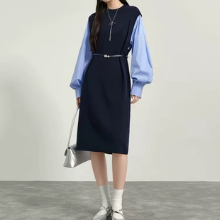 裙子 百搭设计感中长款 A453连衣裙针织拼接假两件春季 新款