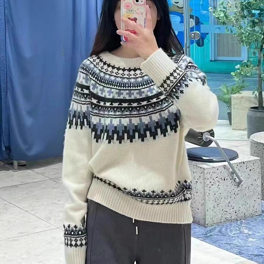 C903毛衣 女装春秋季新款绣花套头针织衫撞色高级感上衣休闲百搭