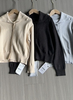 A413冬季高级感针织开衫女复古潮流可高领翻领毛衣