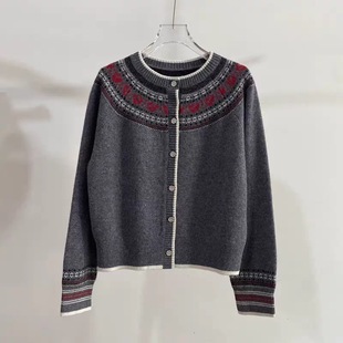 圆领提花针织衫 新款 上衣短外套毛衣 秋冬季 B413女装