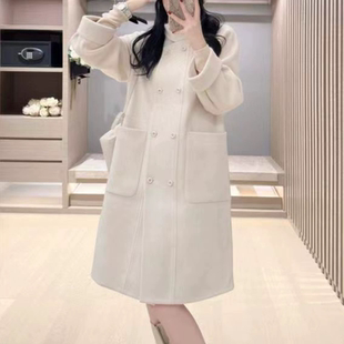 D324立领双排扣双面羊绒大衣女冬新款高级感中长款显瘦羊毛外套