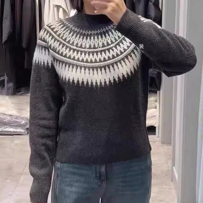 C214秋冬新款时尚圆领套头针织衫宽松休闲毛衣1GB232901