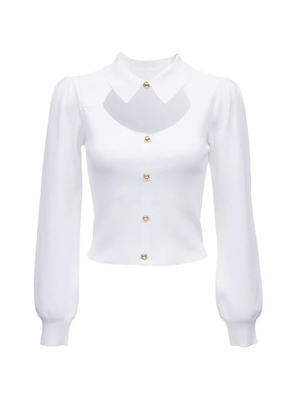 C923秋冬新款显瘦法式千金气质风镂空上衣翻领泡泡袖针织衫女0.34