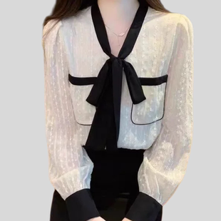 百搭显瘦上衣 高级感减龄系带洋气小衫 B063小香风蝴蝶结长袖 衬衫