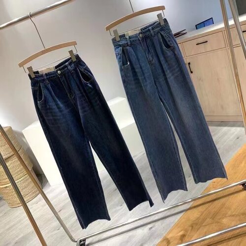 高腰牛仔宽松直筒开叉