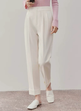 E124麦本白色百搭休闲裤子女修身垂感白裤子女