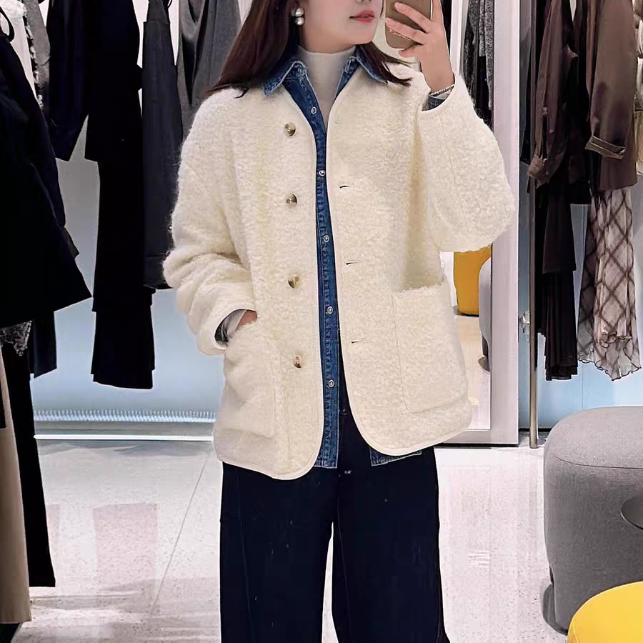 A932冬季新款时尚宽松休闲显瘦圆领羊羔毛外套女