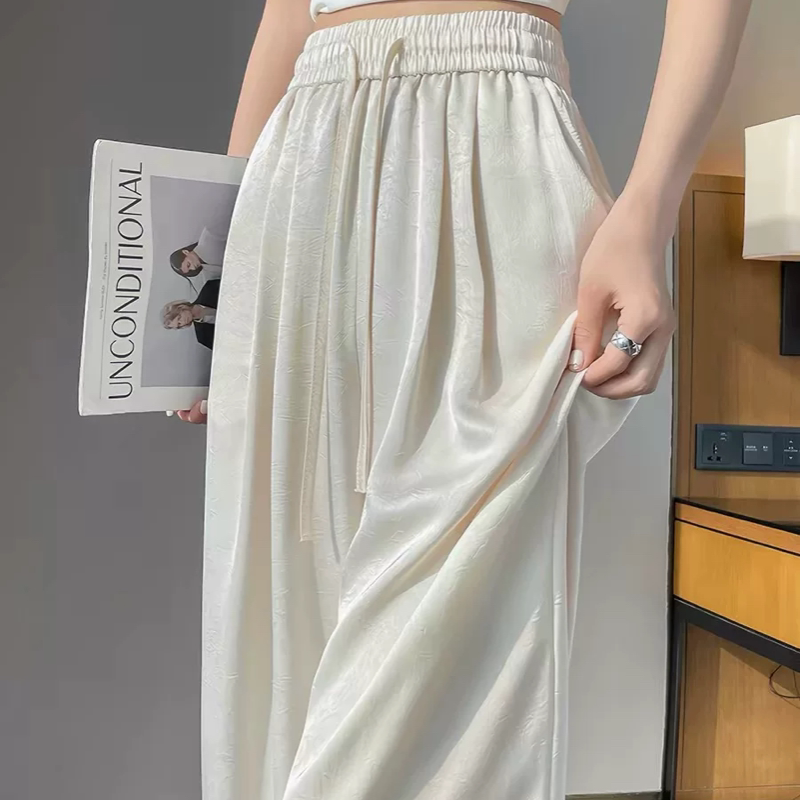 A523 醋酸缎面阔腿裤女夏季薄款春秋垂感防晒裤雪纺冰丝直筒裤