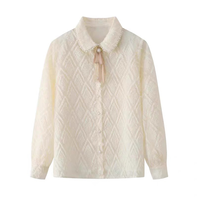 C652 春季 新款时尚流苏菱格休闲长袖衬衫 无领结 0.21