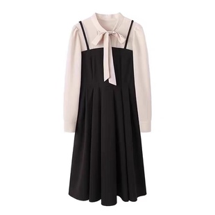 气质百搭拼色收腰假两件 A952 显瘦中长款 新款 女0.72 连衣裙