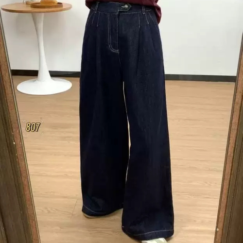 C262高货大大码裤子裤子大码加绒阔腿牛仔长裤女807