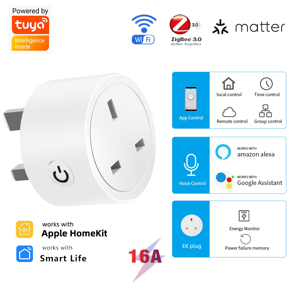 涂鸦Zigbee智能插座WIFI英规插头定时开关英标16A语音控制Matter图片
