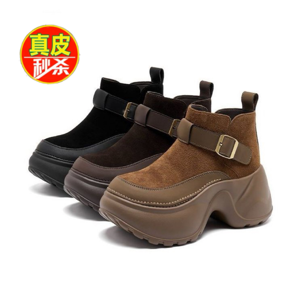 2025新款切尔西短靴女厚底增高机车马丁靴英伦风复古短筒靴子单靴