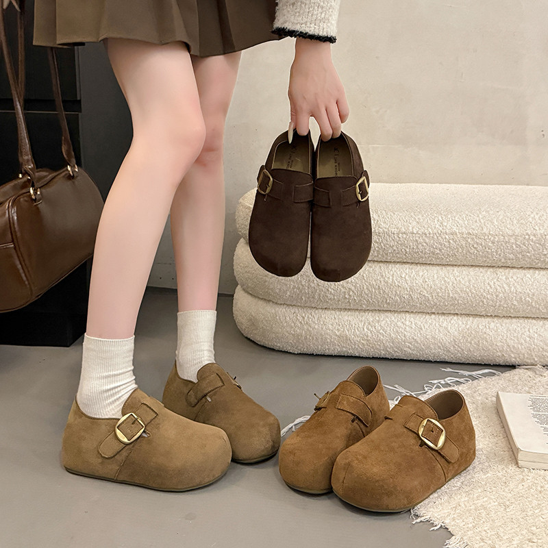 爆款松糕厚底全包勃肯鞋秋冬新款一脚蹬勃肯单鞋外穿内增高豆豆鞋