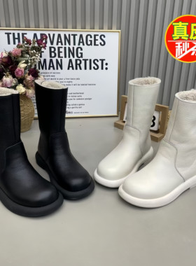 撤柜款真皮平底雪地靴女2026冬季新款加绒保暖中筒靴皮面东北棉鞋