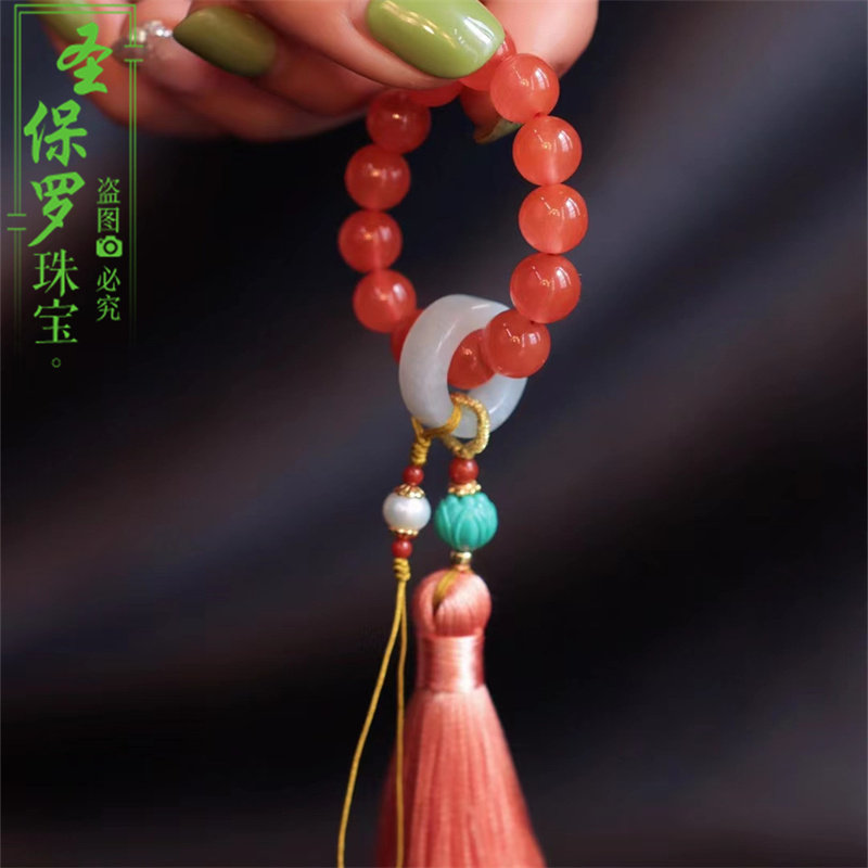 天然南红玛瑙小手捻女指尖文玩手串礼物饰品手持手把件流苏余太翠_虎窝淘