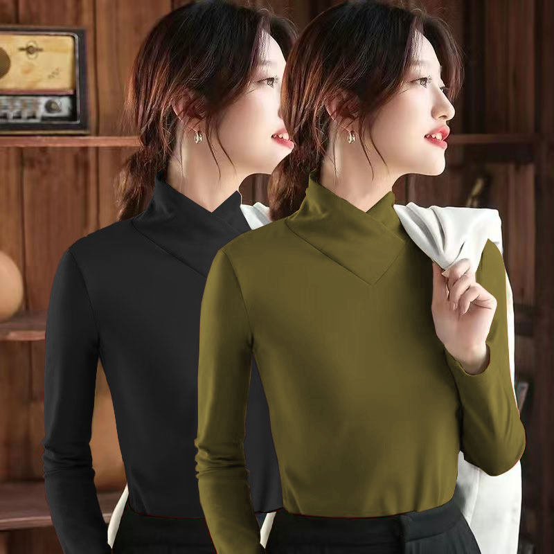 单/两件装德绒2025秋冬季新款女士韩版内搭修身纯色上衣v领打底衫