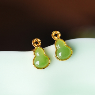 御臻珠宝｜和田碧玉｜S925银｜葫芦耳饰耳坠耳钉铜钱精美国风气质