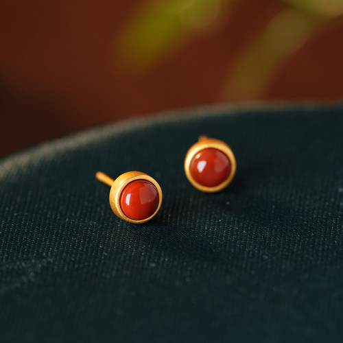 御臻珠宝南红女原创设计金色耳钉