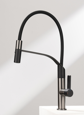 枪灰色抽拉式冷热可旋转厨房水龙头洗菜盆洗碗池家用水槽洗衣池