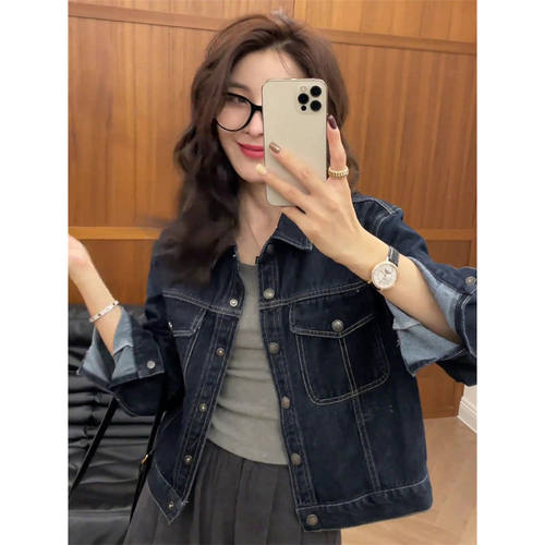 深蓝牛仔外套女春秋装新款