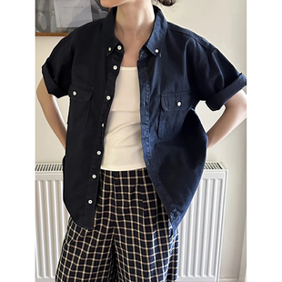 外套 宽松显瘦百搭复古休闲开衫 复古港味牛仔衬衫 女宽松设计感短袖