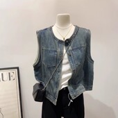 百搭显瘦设计感小众短款 2025年夏季 时尚 韩版 外穿牛仔马甲女 新款