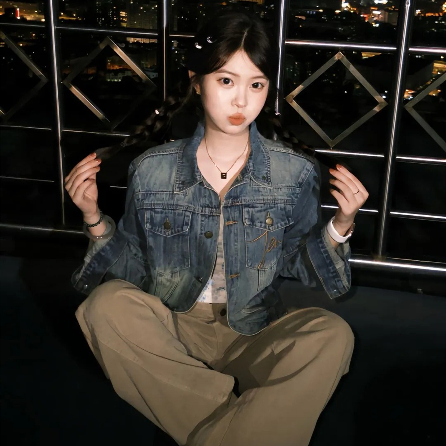 美式复古短款水洗刺绣牛仔外套女