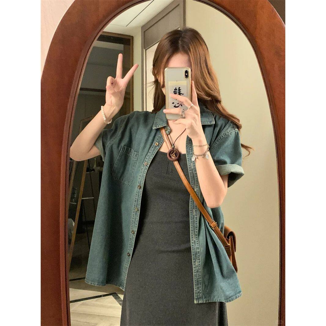 牛仔外套女中袖短款夏季新款韩版百搭上衣半袖坎肩短袖薄牛仔衣