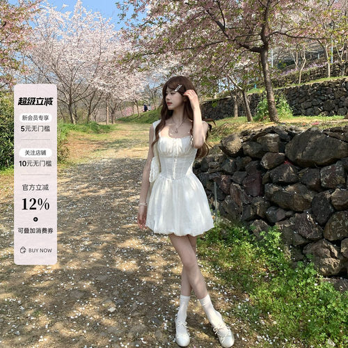 TailorMom【心动信号】韩系纯棉刺绣蕾丝拼接短款收腰连衣裙